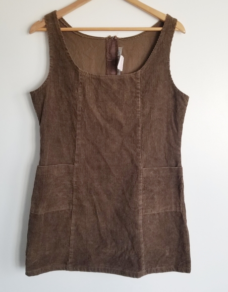 Vintage brown corduroy sleeveless dress romper - Picture 1 of 8